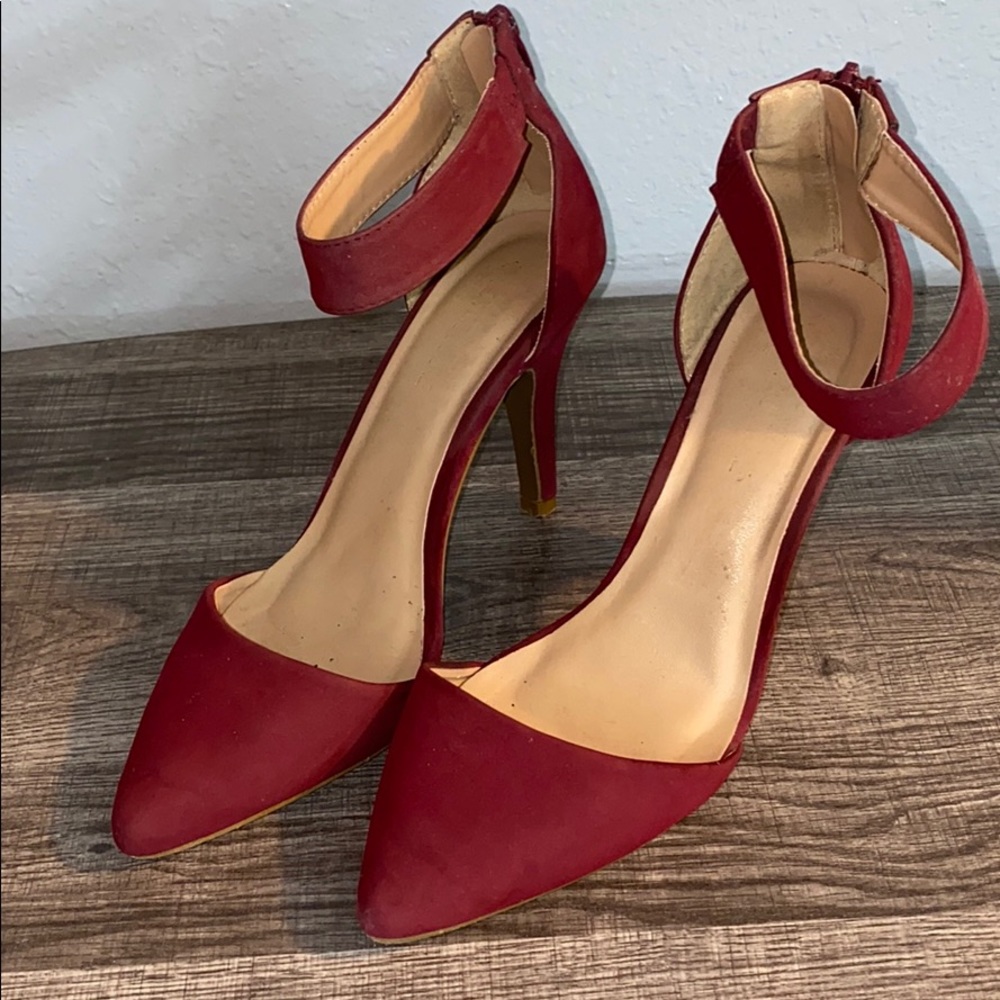 Maroon suede Stiletto Heels slip on Zip up